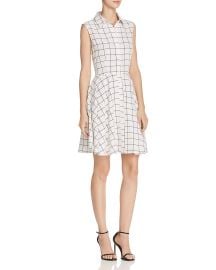 AQUA Windowpane Shirt Dress x at Bloomingdales